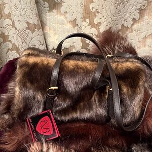 Blair Trump Brown Fur Shoulder Bag with Leather Straps